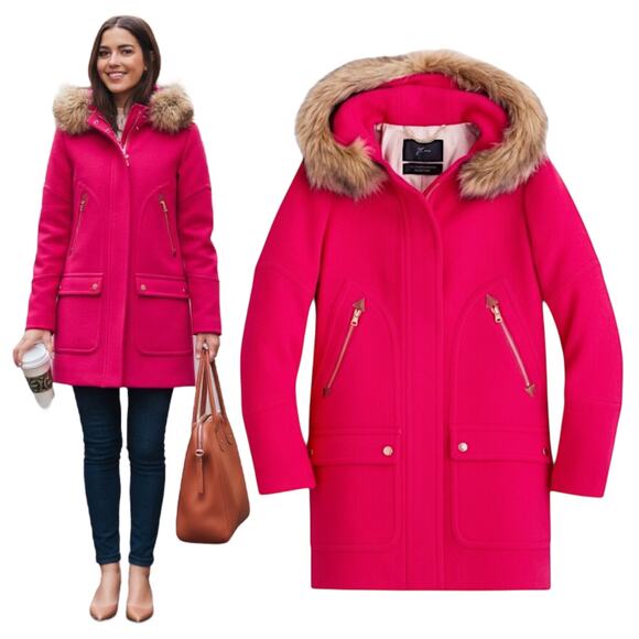 J. Crew Italian Stadium Cloth Wool Chateau Parka Coat Hot Pink Size 6 - Picture 1 of 10
